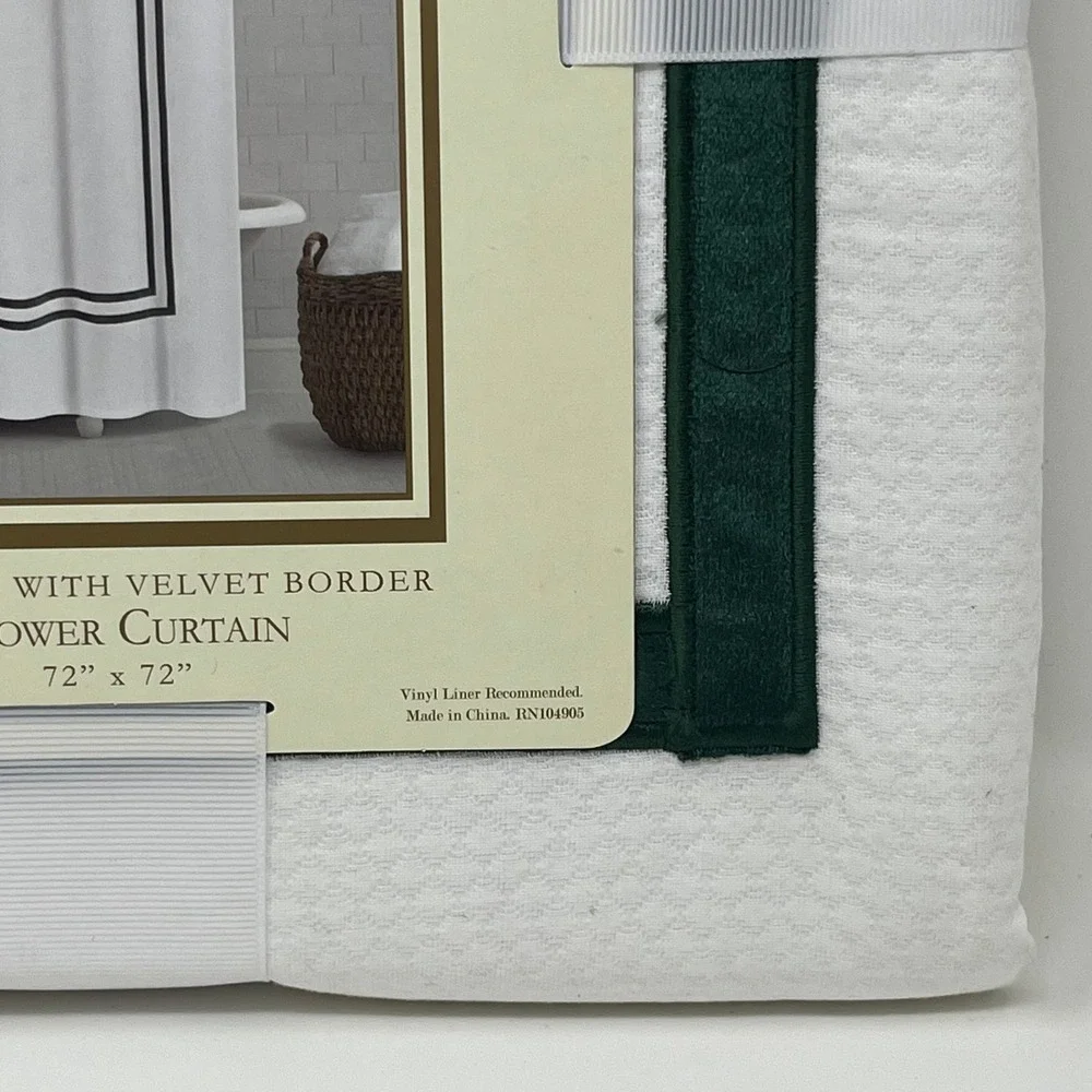 Ridgefield Home Matelasse Rich Green Velvet Border Fabric Shower Curtain Luxury